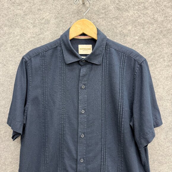 Scotch & Soda Men's Linen Blend Short Sleeve Woven Shirt Medium Blue, NEW - Picture 2 of 12